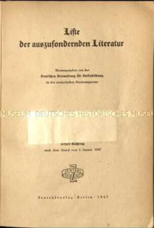 Liste der auszusondernden Literatur. 1947