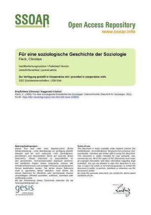 Für eine soziologische Geschichte der Soziologie