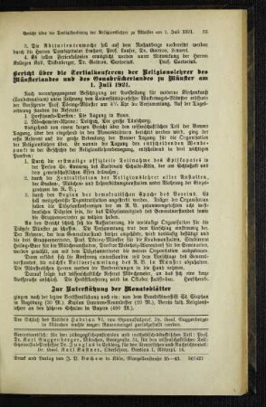 Bericht über die Tertialkonferenz der Religionslehrer des Münsterlandes und des Osnabrückerlandes zu Münster am 1. Juli 1921