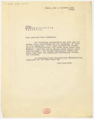 Brief an Willy Rehberg : 01.12.1930