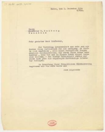 Brief an Willy Rehberg : 01.12.1930