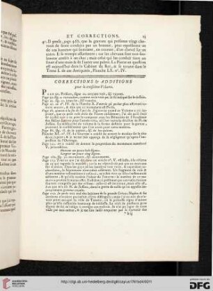 Corrections & additions pur le troisième volume