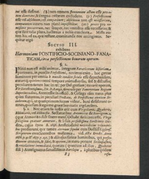 Sectio III. exhibens Harmoniam Pontificio-Sociniano-Fanaticam, circa perfectionem bonorum operum.