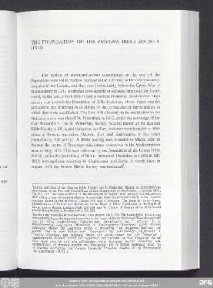 The Foundation Of The Smyrna Bible Society (1818)