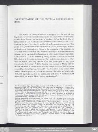 The Foundation Of The Smyrna Bible Society (1818)