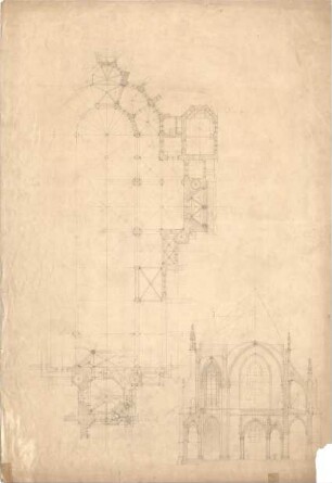 Schmidt, Heinrich von; Köln; Herz-Jesu-Kirche - Teilgrundrisse, Schnitt