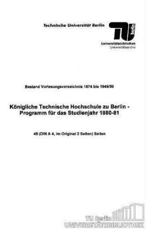 Programm für das Studienjahr 1880-1881