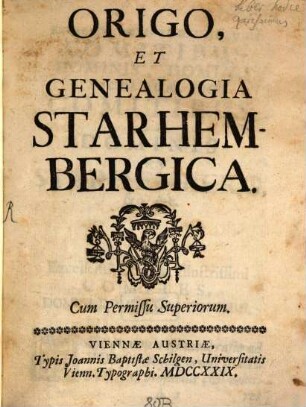 Origo Et Genealogia Starhembergica