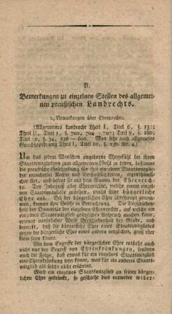 B. Bemerkungen zu einzelnen Stellen des allgemeinen preußischen Landrechts.