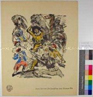 Krieg und Kunst, 2. Folge, Blatt 1: Die Jungfrau von Orleans im Kampf gegen Soldaten