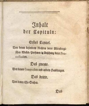 Inhalt der Capituln: