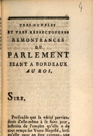 Arrêté Et Objets Des Remontrances Du Parlement Seant A Bordeaux : Du Mardi premier Mars 1757. toutes les Chambres assemblées