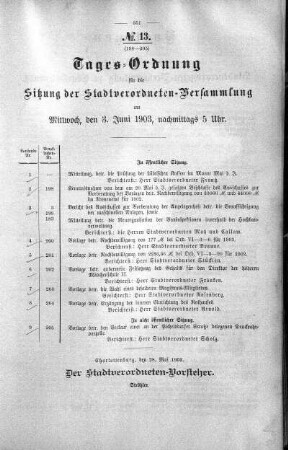 Tages-Ordnung, 03. Juni 1903