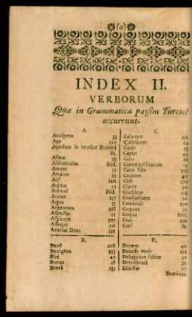 Index II. Verborum Quae in Grammatica passim Turcice occurrunt.