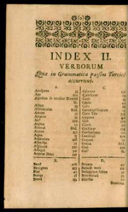 Index II. Verborum Quae in Grammatica passim Turcice occurrunt.