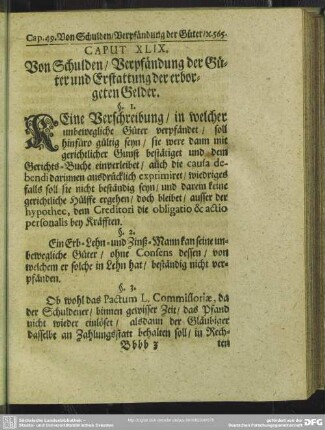 Caput XLIX. Von Schulden, Verpfändung der Güter und Erstattung der erborgeten Gelder