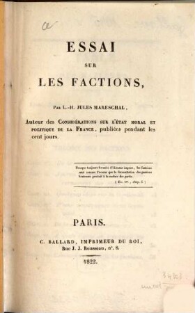 Essai sur les faction