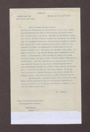 Schreiben von Friedrich Naumann an Prinz Max von Baden; Veröffentlichung des Vortrags "Völkerbund und Rechtsfriede"