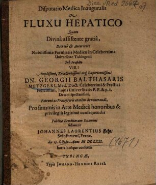Disputatio Medica Inauguralis De Fluxu Hepatico