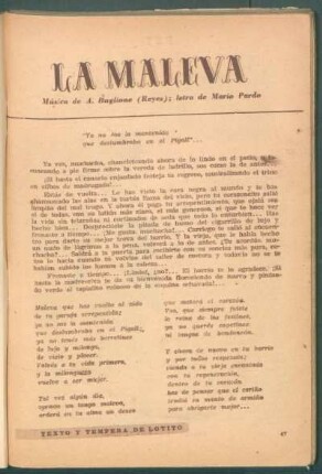 La Maleva : Música de A Buglione (Reyes), letra de Mario Pardo