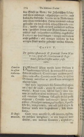 Caput V. De quinto restaurandi & firmandi Status Medio; quod est, Comitiorum & Regimenti, sublato Consilio aulico, restitutio.