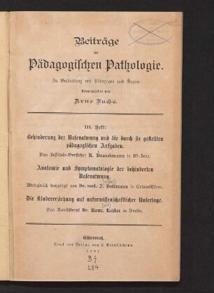 Behinderung der Nasenatmung und die durch sie gestellten pädagogischen Aufgaben