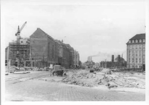 Dresden-Altstadt. Straßenbau am Pirnaischen Platz. Blick nach Westen in die Ernst-Thälmann-Straße (Wilsdruffer Straße) und zum Postplatz