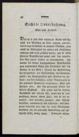 Sechste Unterhaltung. Ehre und Freiheit