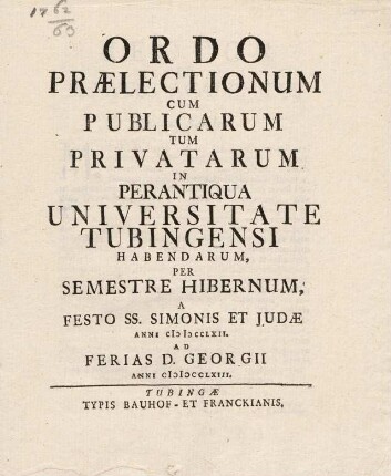 Vorlesungsverzeichnis 1762/63