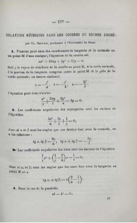 RELATIONS MÉTRIQUES DANS LES COURBES DU SECOND DEGRÉ.
