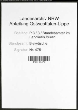 Sterberegister Standesamt Bleiwäsche
