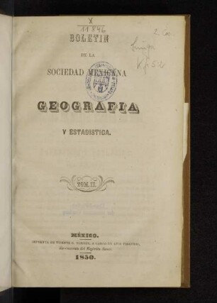 2.1851: Boletín de la Sociedad Mexicana de Geografía y Estadística
