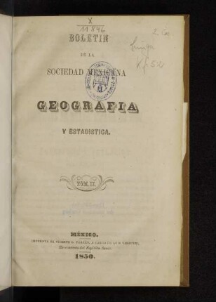 2.1851: Boletín de la Sociedad Mexicana de Geografía y Estadística