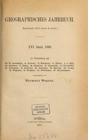 Geographisches Jahrbuch. 16. 1893