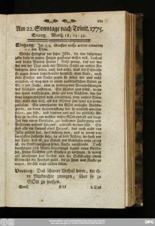 Am 22. Sonntage nach Trinit. 1775. Evang. Matth. 18, 23 - 35.