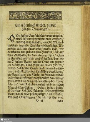 Ein Christlich Gebet, zu der heiligen Dreyfaltigkeit