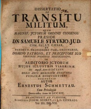 Diss. de transitu militum