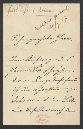 Brief an B. Schott's Söhne : 17.05.1897