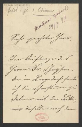 Brief an B. Schott's Söhne : 17.05.1897
