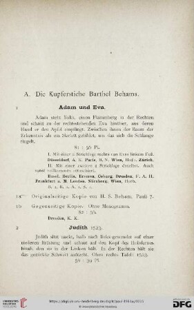 A. Die Kupferstiche Barthel Behams (Nr. 1 - 94a)
