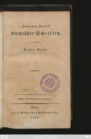 Bd. 1: Imanuel Kant's vermischte Schriften