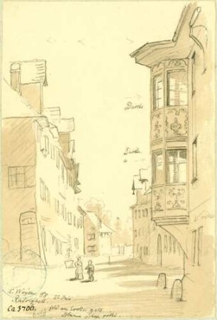 Radolfzell Erker Stadtapotheke mit Blick in hintere Seegasse