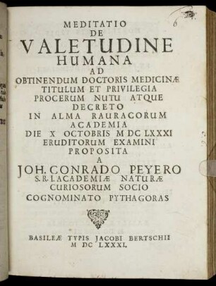 Meditatio De Valetudine Humana