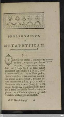 Prolegomenon In Metaphysicam