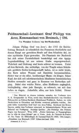 Feldmarschall-Leutnant Graf Philipp von Arco, Kommandant von Breisach, gest. 1704.