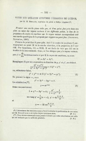 NOTES SUR QUELQUES QUESTJONS D'EXAMENS DE LICENCE.