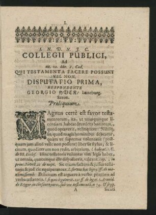 Disputatio Prima. Respondente Georgio Huck