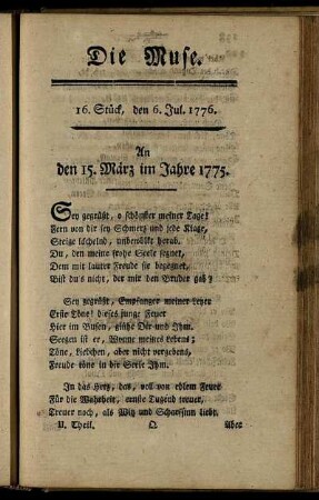 16. Stück, den 6. Jul. 1776. - 19. Stück, den 27. Jul. 1776.