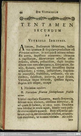 Tentamen Secundum De Vitriolo Idriensi
