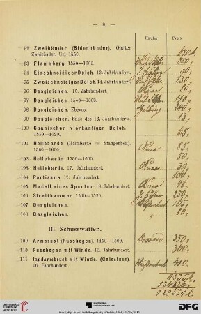 III. Schusswaffen (Nr. 109-135)